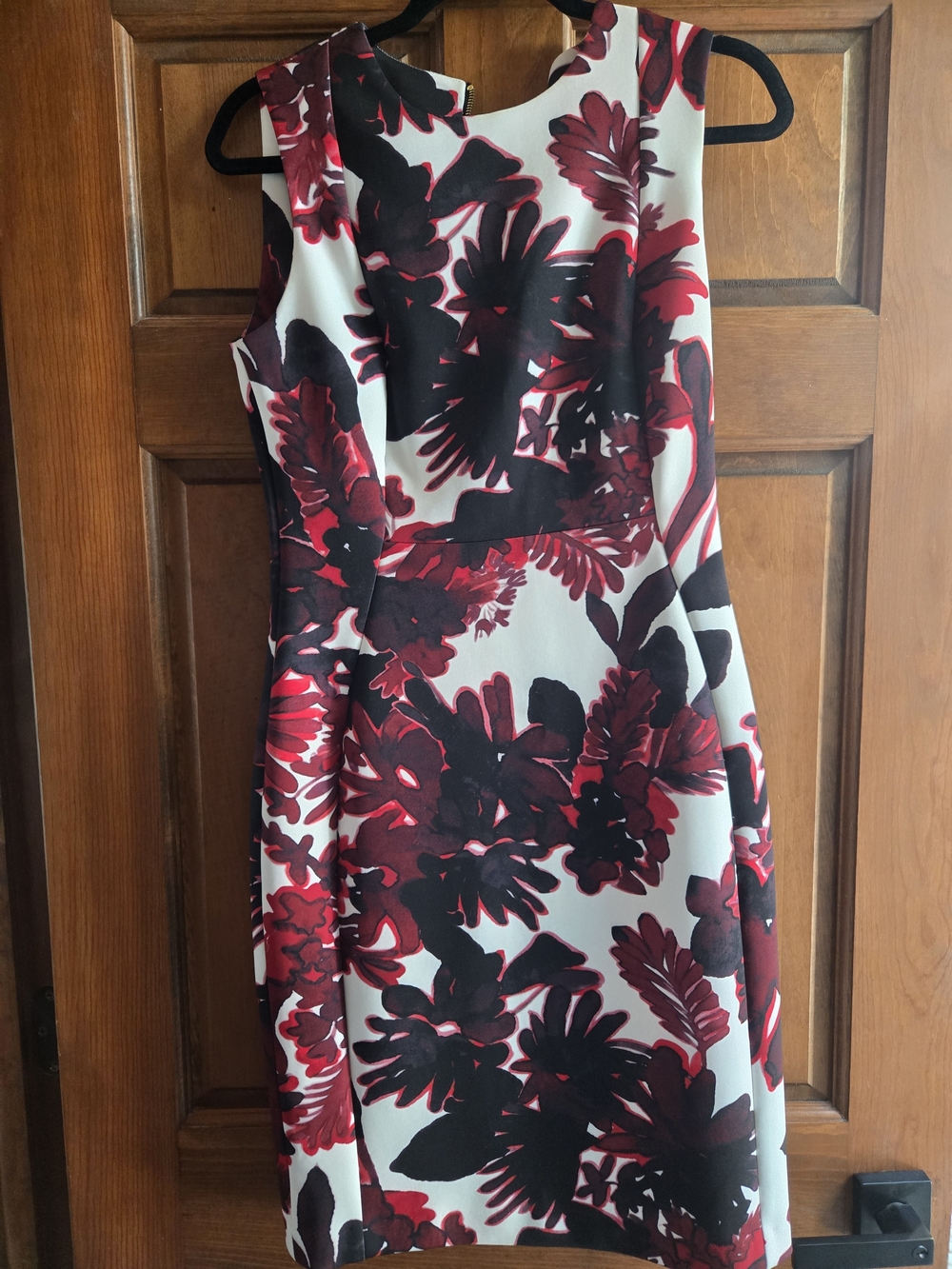Calvin Klein White Midi Dress with Red & Black Floral Pattern